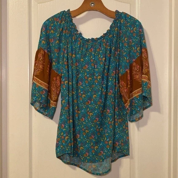 Women's Off The Shoulder Tassel Tie Bohemian Blouse Size Large NWOT - Picture 5 of 11